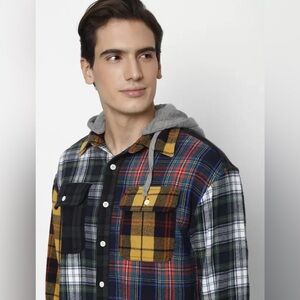 American Eagle AEO Men’s Multi-color plaid Casual Shirt removable hood LT